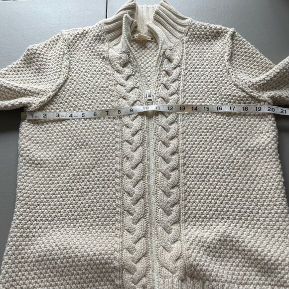 Ruff Hewn Sweater Jacket Cable Knit Zip Up Mock Neck Long Sleeve Cream PL Granny - Picture 10 of 12